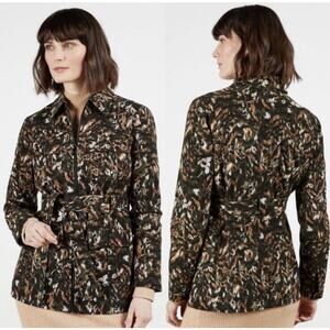 Ted Baker Cargo Denim Jacket Khaki Belted Collared Safari Utility US 4 NWT